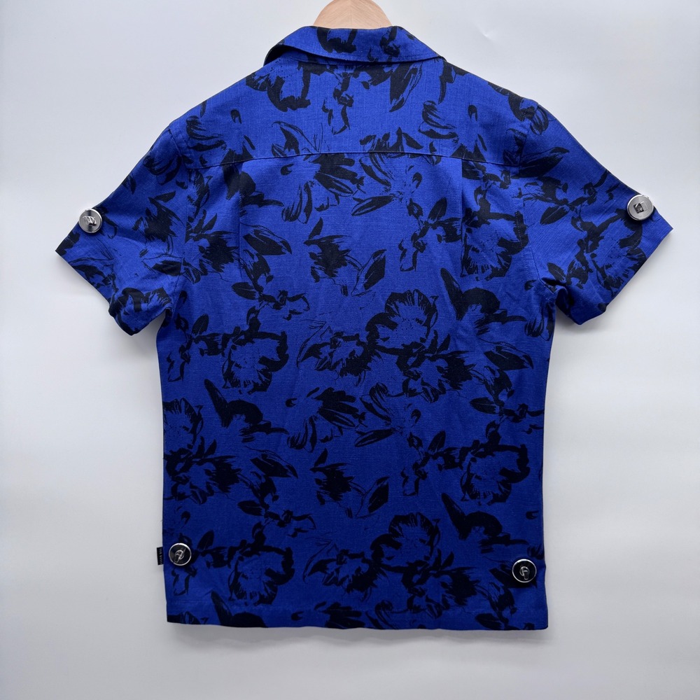Ted Baker Button Up Shirt Mens S Blue Midnight Sail Floral Camp Collar NEW - Picture 3 of 8